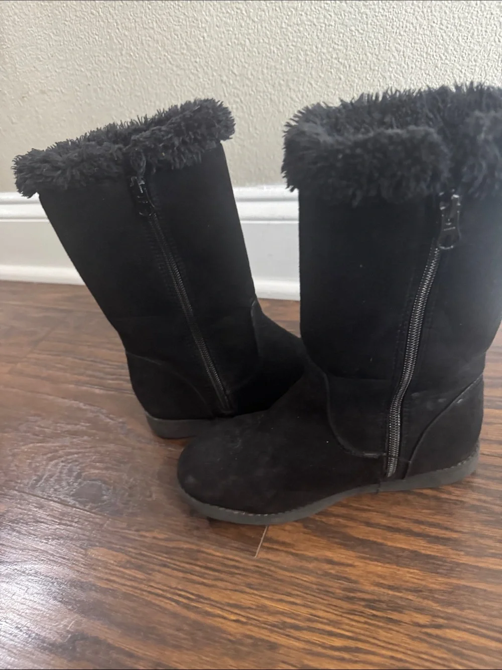 Cat & Jack Black Faux Suede Mid-Calf Boots with Plush Cuff